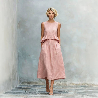 Women's Sleeveless High-Waist Ruffle Trim Maxi Dress FitiqueFit