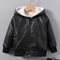Boys' Faux Leather Jacket with Fleece Lining - Thickened Winter Coat, Full-Zip Front Closure, Machine Washable, Casual Style for Fall/Winter, Regular Fit NovaCart