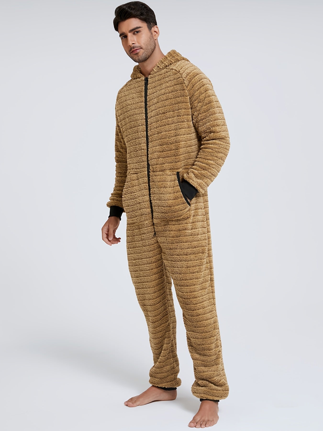 Men'S Heavy-Duty Full-Zip Hooded Onesie - Long Sleeve Winter Sleepwear with Drawstring Hood, Loose Fit Onesie for Cold Weather, Christmas Costume & Everyday Indoor/Outdoor Use - Easy Zipper Closure, Indoor Loungewear, Plush, NovaCart
