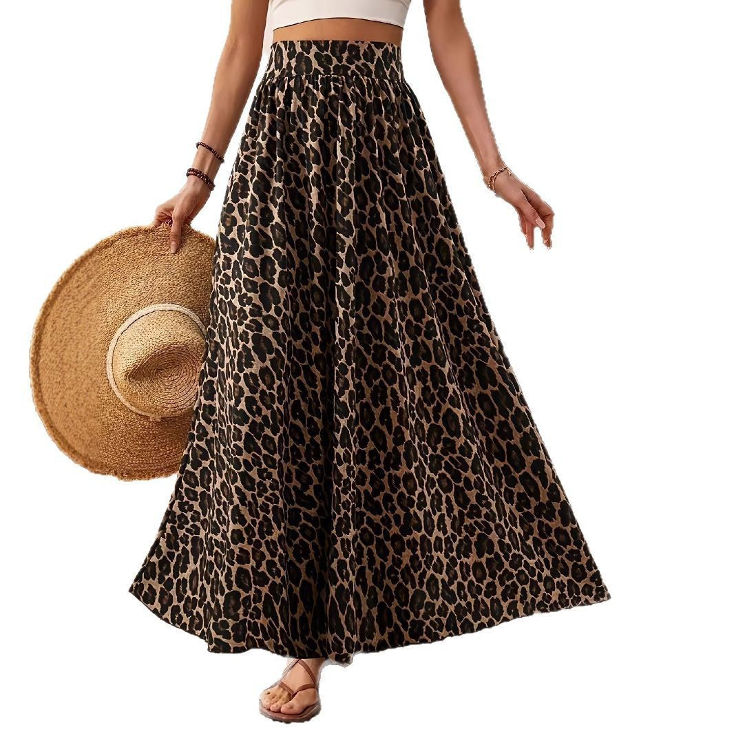 High Waist Midi Skirt Fabric Leopard Print Grayceful LLC
