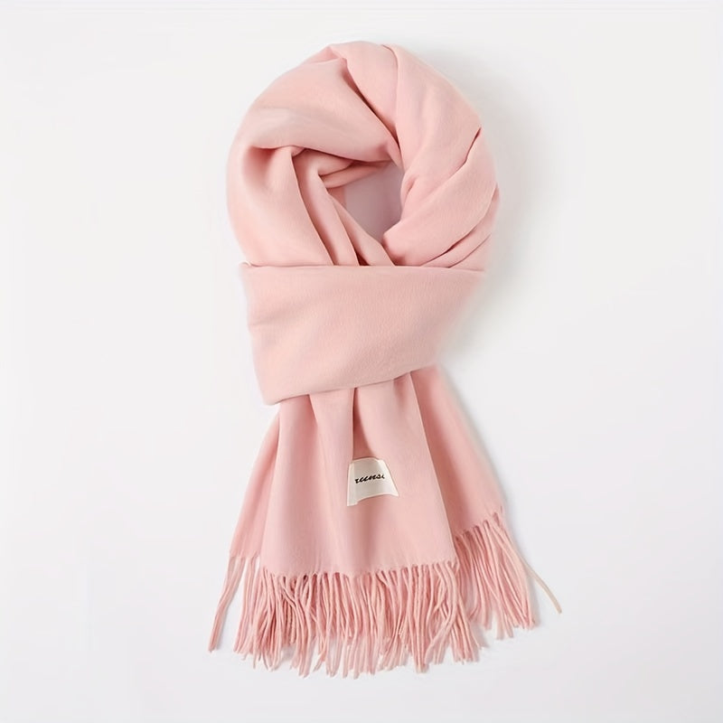 Solid Color Tassel Scarf, Hand Wash Only, Elegant Fringe Shawl for Women, Fashion Accessory NovaCart