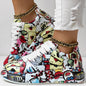 Women's Casual Round Toe Thick Sole Lace-Up Sneakers, Random Print Design, Comfortable Sporty Shoes For Daily Wear See size chart under “more details” The Fashion Celestial