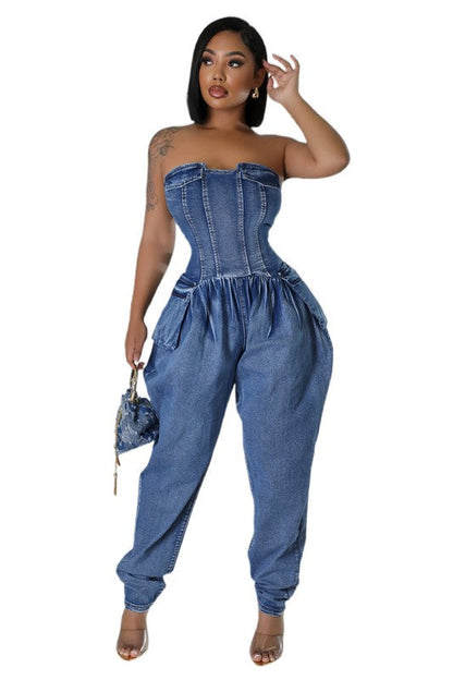 WOMEN FASHION DENIM JUMPSUIT BY CLAUDE
