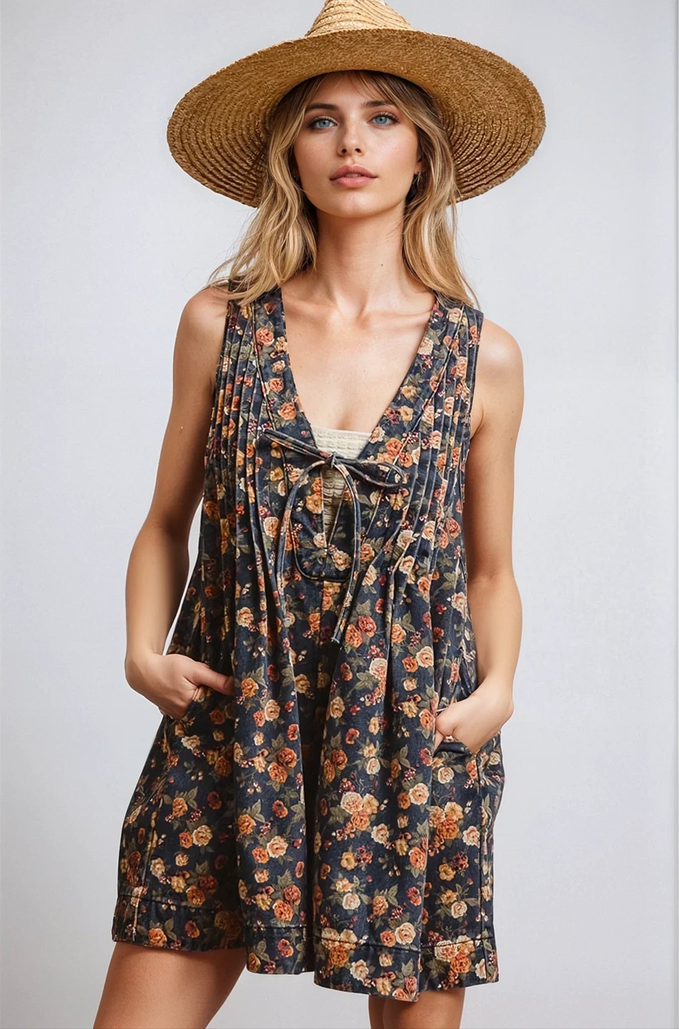 Vintage Bloom Denim Romper Fitkitty Culture Athleisure Wear, Yoga Wear & Women's Clothing