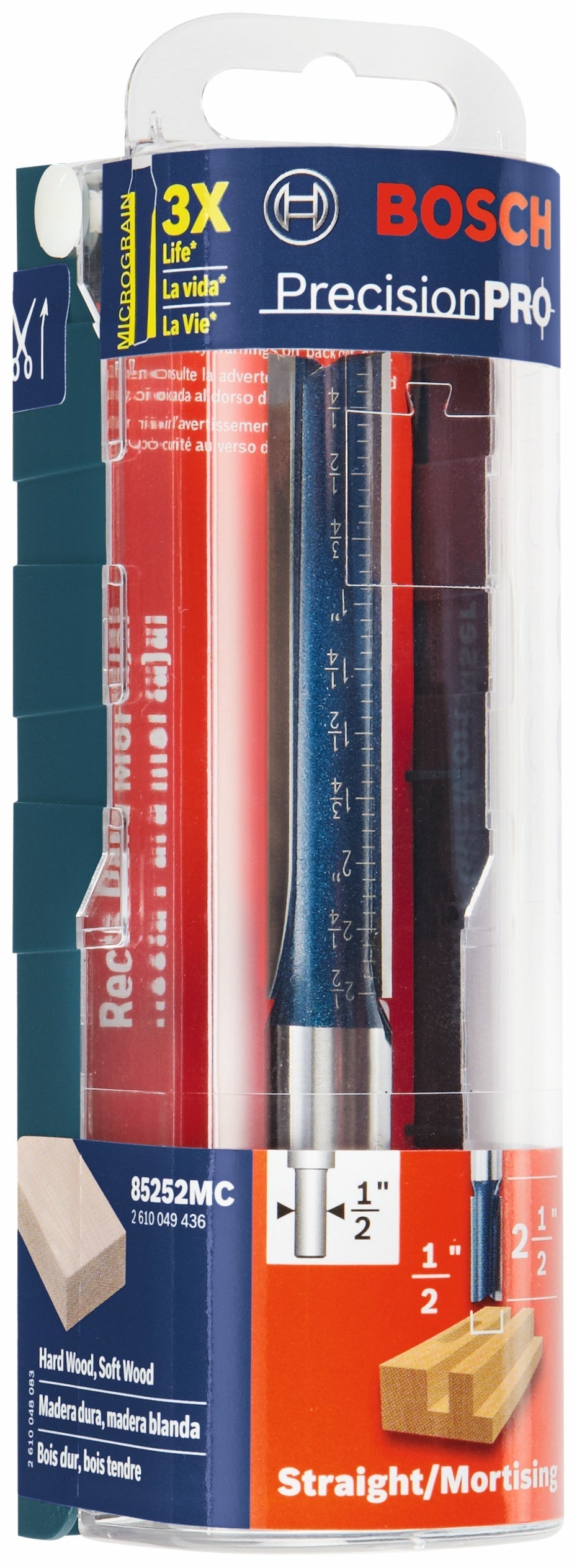 BOSCH 85252MC 1/2 In. x 2-1/2 In. Carbide-Tipped Double-Flute Straight Router Bit VM Hardware
