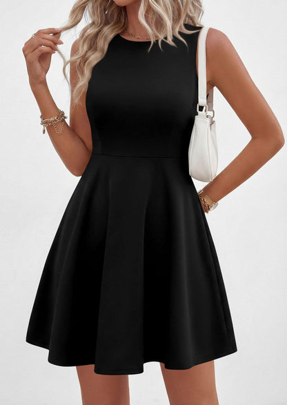 Off-the-Shoulder Sleeveless Fitted Waist Short Dress – A-Line Ruffle Hem FitiqueFit