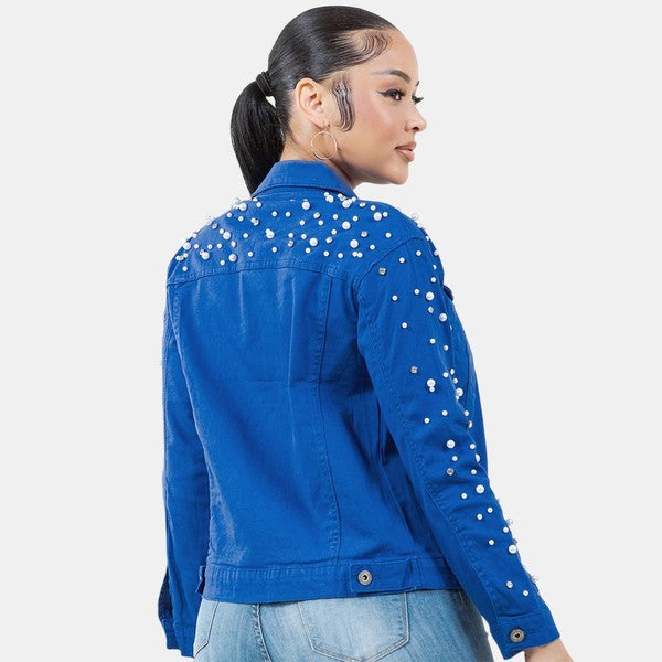 Radiant Pearls Rhinestone Jacket Royal Blue See size chart under “more details” The Fashion Celestial