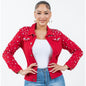 Radiant Pearls Rhinestone Deco Jean Jacket Red See size chart under “more details” The Fashion Celestial