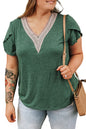 Blackish Green Plus Size Contrast V Neck Draped Sleeve Blouse Garden Naked Curves