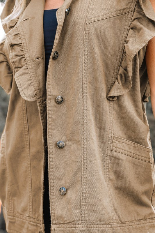 Denim Patchwork Ruffle Sleeve Jacket Vest See size chart under “more details” The Fashion Celestial