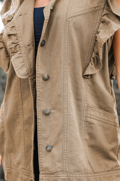 Denim Patchwork Ruffle Sleeve Jacket Vest See size chart under “more details” The Fashion Celestial