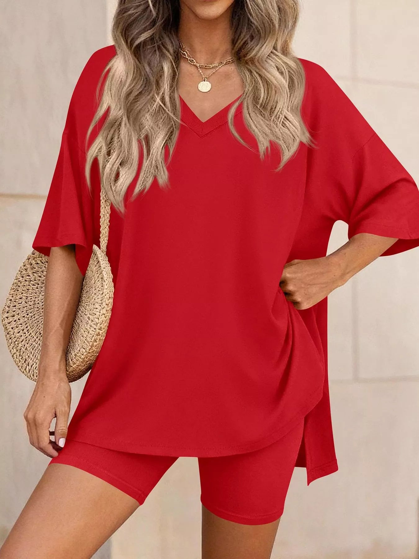 Full Size Casual Loose V-Neck T-Shirt & Shorts Set Plus Size New Era Fashion LLc