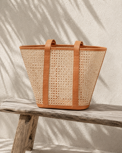 Raja Leather and Cane Carryall Bag Village Thrive