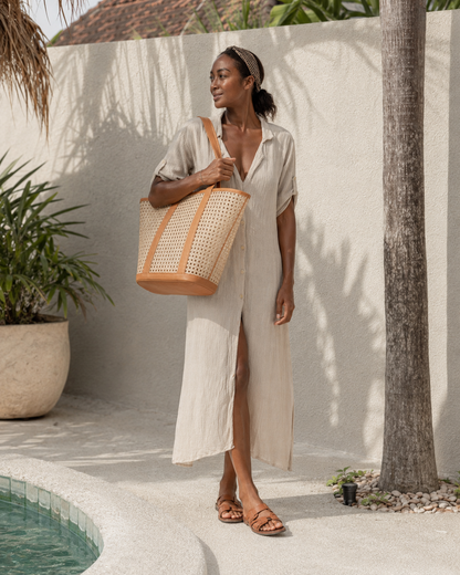 Raja Leather and Cane Carryall Bag Village Thrive