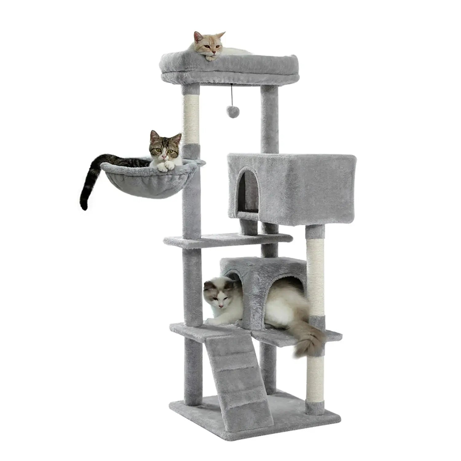 Deluxe 56" Cat Tree for Indoor Cats - Spacious Cat Tower with Plush Perches, Cozy Basket, and Durable Scratching Posts in Gray