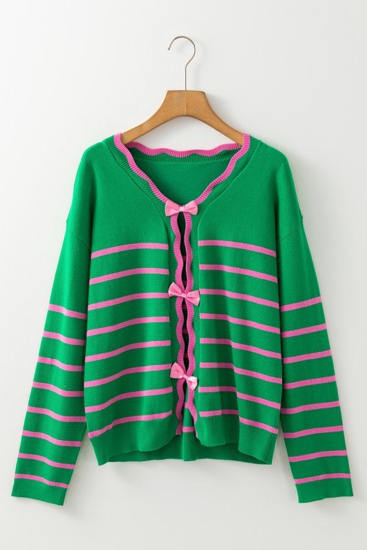 Stripe Cute Bow Detail Sweater Knit Cardigan Shop Style & More | Fresh Looks, Everyday Deals & Free Shipping