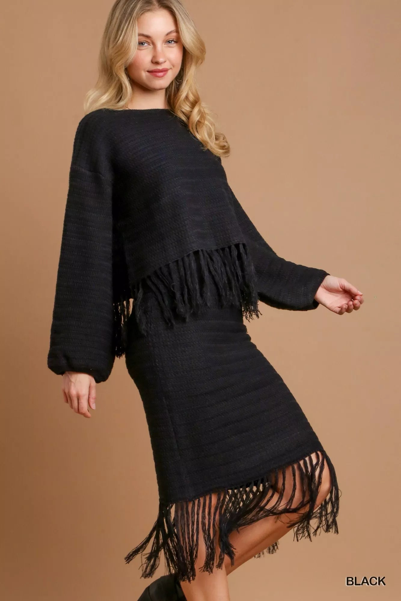 Umgee Crochet Knit Crop Top with Frey Hem West2East Surf