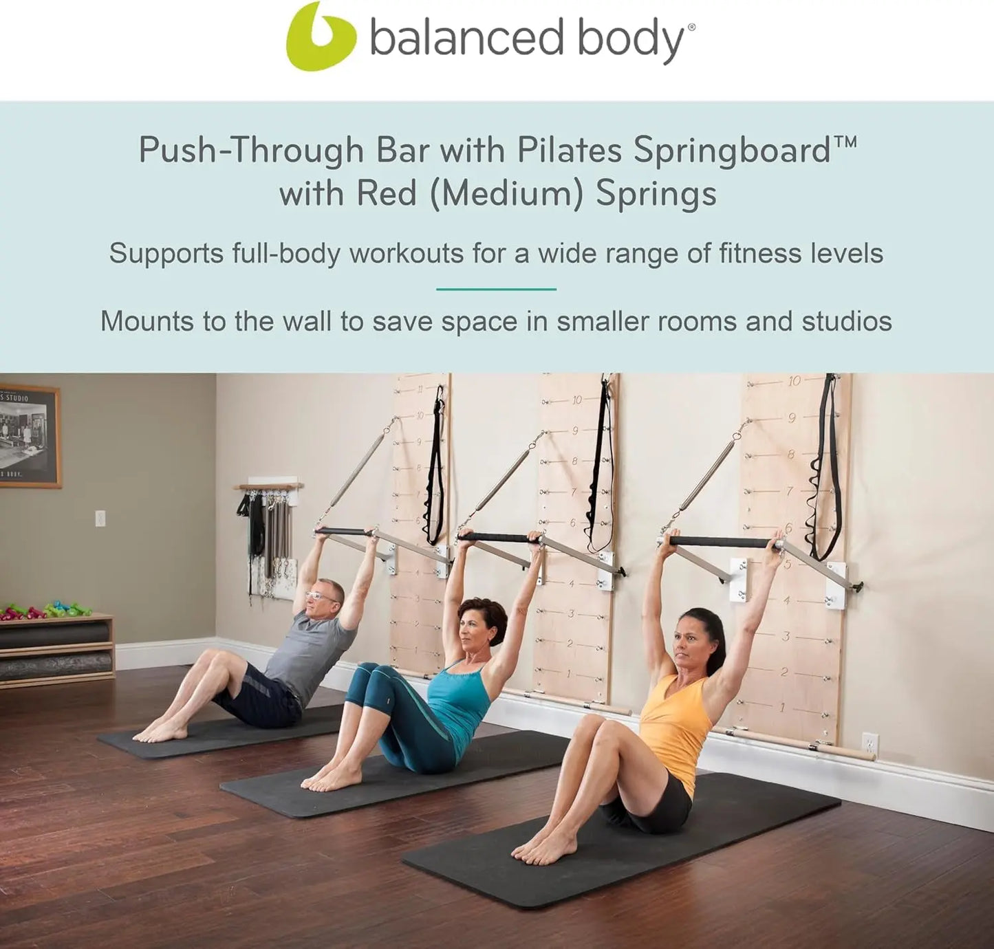 Pilates Springboard, Wall Mounted Pilates Workout Equipment for Home Gym or Studio Use, Pilates Exercise Equipment with Resistance Springs