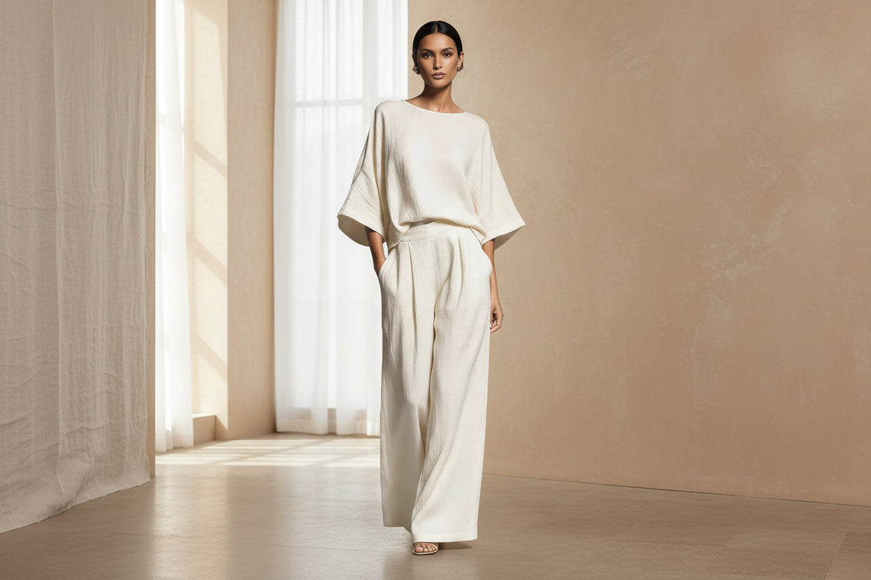 Women’s Flared-Sleeve Linen Suit Two Piece Set FitiqueFit