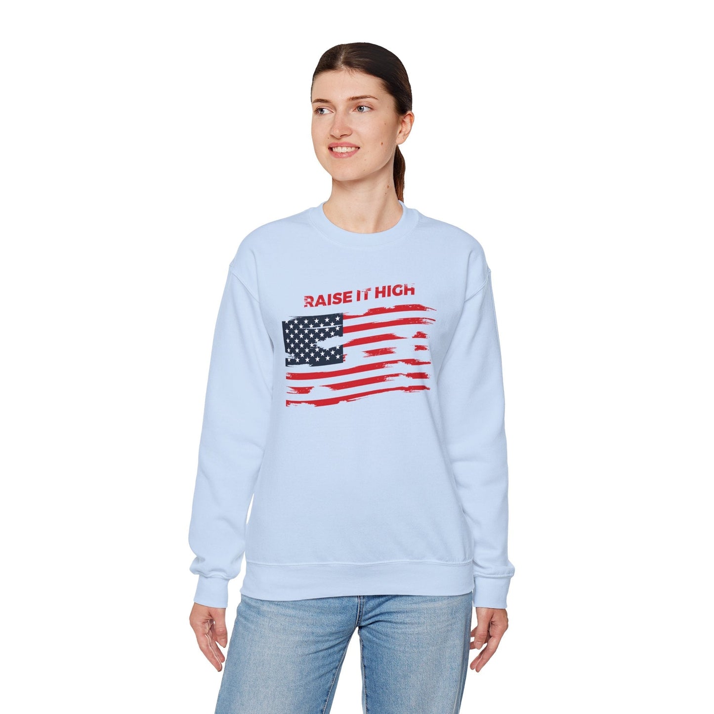 Raise It High American Flag Crewneck Sweatshirt The Devil's Pickle