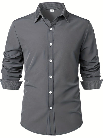 Men'S Color-Blocked Checkered Casual Long-Sleeve Shirt NovaCart