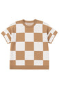 Light French Beige Plus Size Checkered Pattern Knit Short Sleeve Sweater Garden Naked Curves