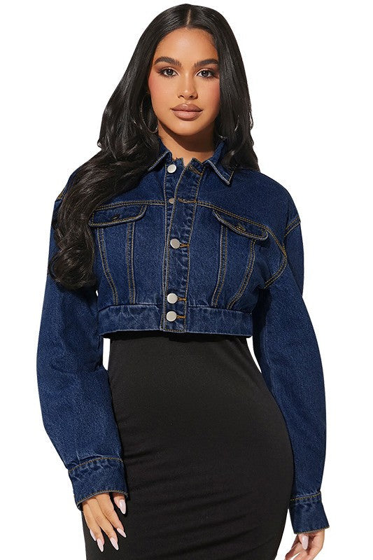 WOMEN FASHION DENIM CROP JACKET BY CLAUDE