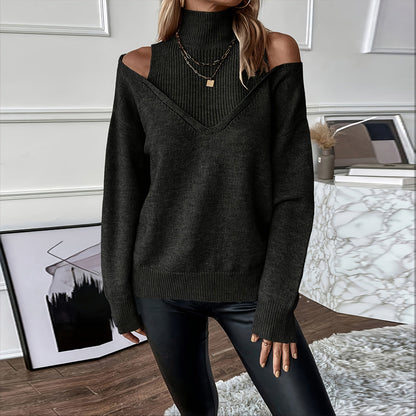 Women’s Elegant Off-Shoulder Turtleneck Sweater — Long Sleeve Knit Top FitiqueFit