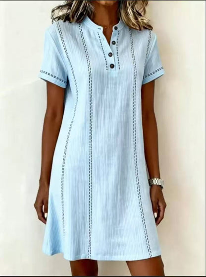 Women's Printed Button-Up Stand Collar Midi Dress – 3/4 Sleeve Loose Fit FitiqueFit