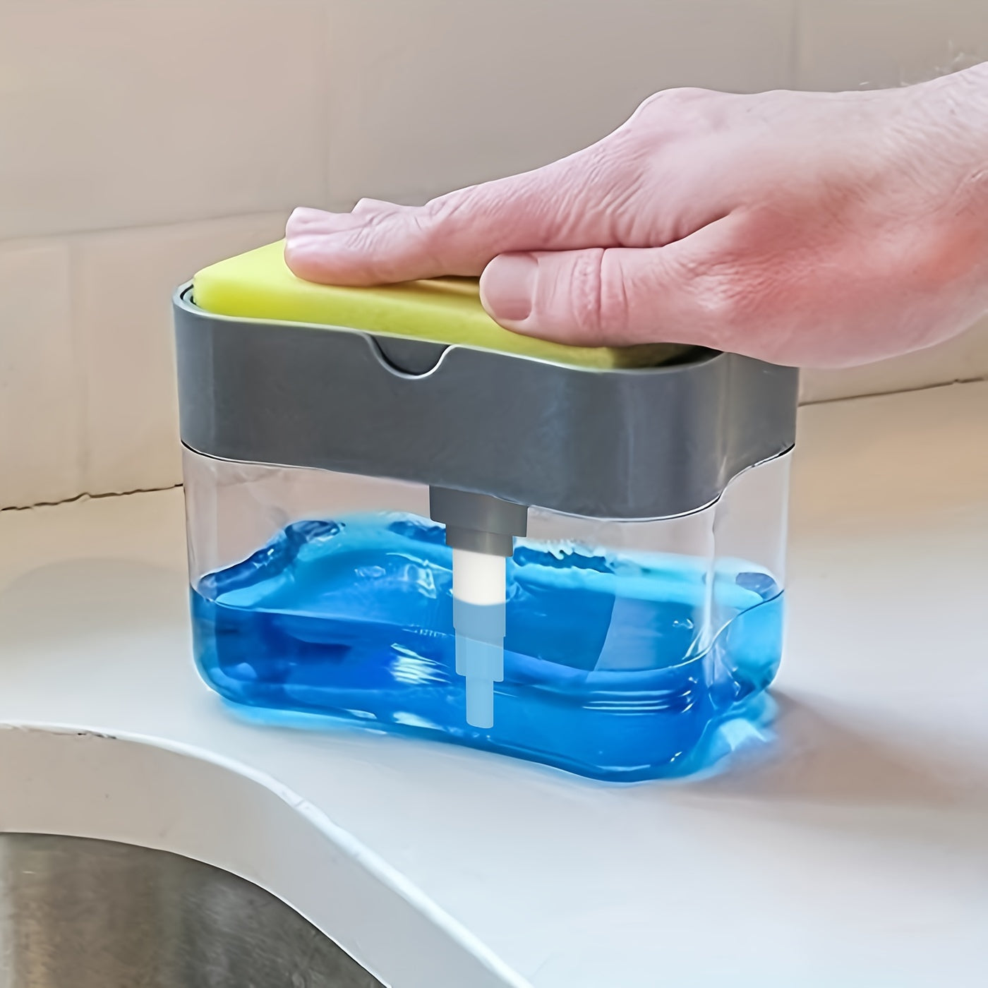 Modern Space-Themed • 1pc ABS Plastic Dish Soap Dispenser • Sponge Holder • Lightweight Square Kitchen Sink Accessory • Hand Wash Only • Solid Color Design NovaCart