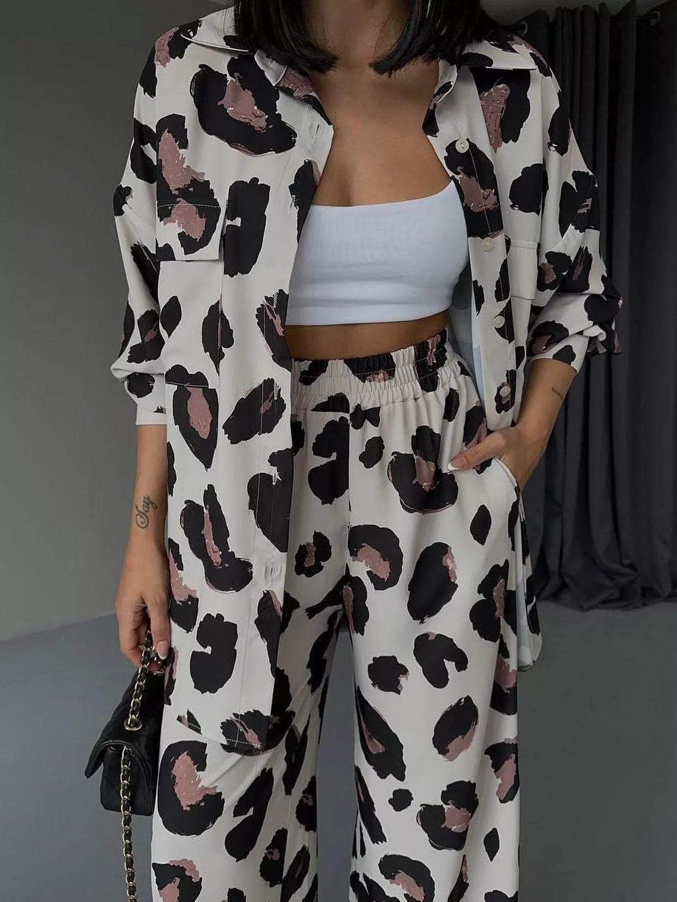Leopard Print Relaxed Fit Shirt and Pants Two-Piece Set New Era Fashion LLc