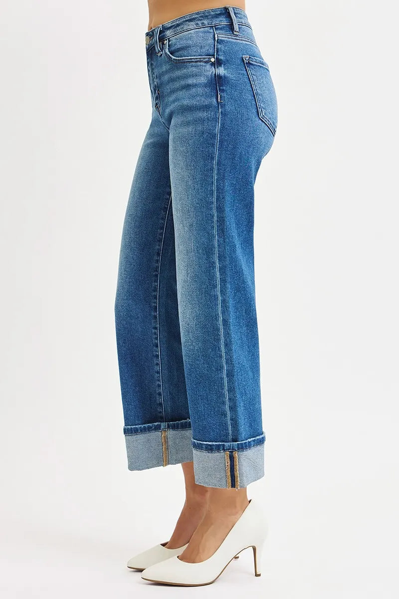 RISEN Full Size Mid Rise Crop Straight Cuffed Jeans Plus Size West2East Surf