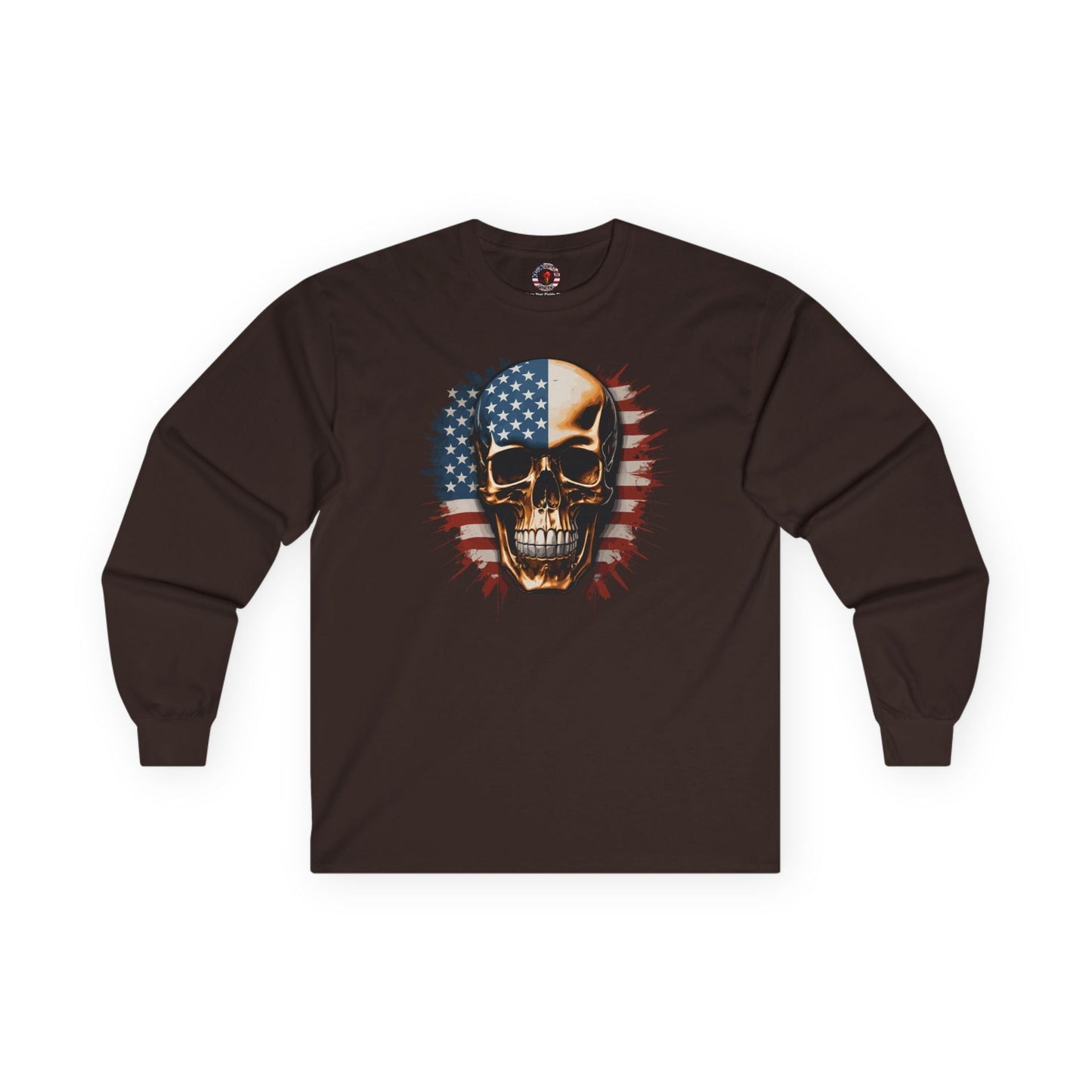 American Flag Skull Long Sleeve Tee The Devil's Pickle