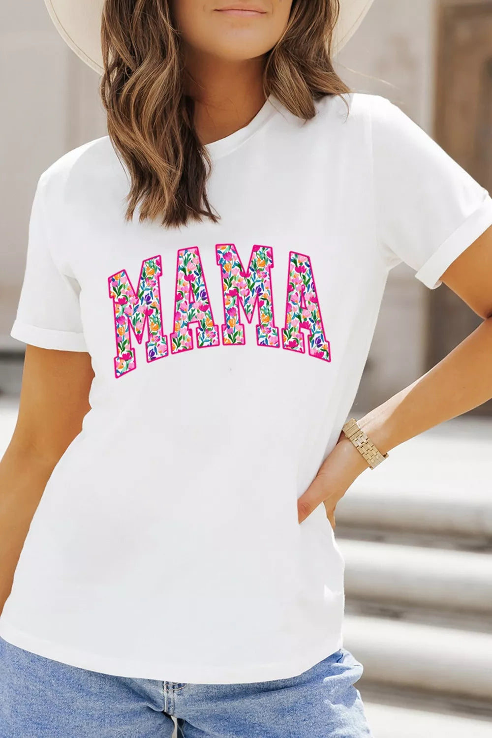 Full Size Floral Mama Graphic Casual Short Sleeve T-Shirt Plus Size New Era Fashion LLc