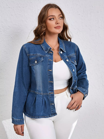 Plus Size Button-Up Peplum Denim Jacket See size chart under “more details” The Fashion Celestial