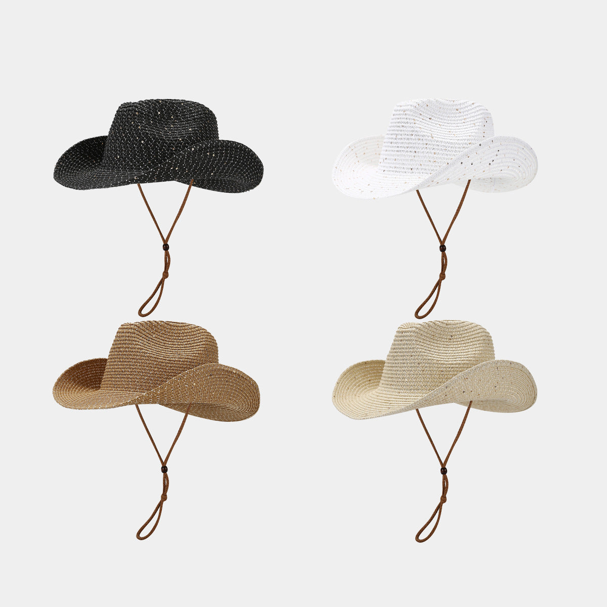 Women's Panama Straw Woven Sun Hat – Windproof Sequin Detail Beach Hat FitiqueFit
