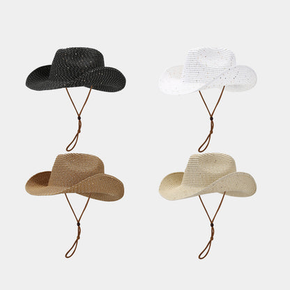 Women's Panama Straw Woven Sun Hat – Windproof Sequin Detail Beach Hat FitiqueFit