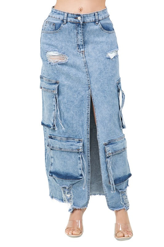 WOMEN FASHION LONG MAXI DENIM SKIRT BY CLAUDE