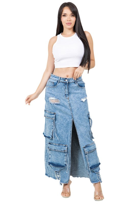 WOMEN FASHION LONG MAXI DENIM SKIRT BY CLAUDE