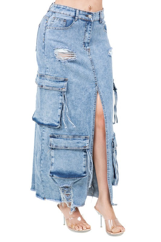 WOMEN FASHION LONG MAXI DENIM SKIRT BY CLAUDE