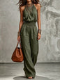 Women's Sleeveless Backless Lace-Up Halter Wide-Leg Jumpsuit FitiqueFit