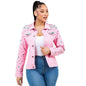 Pearls Rhinestone Pink Denim Jacket Pink Green See size chart under “more details” The Fashion Celestial