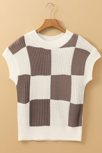 Checker Colorblock Crewneck Short Sleeve Sweater Shop Style & More | Fresh Looks, Everyday Deals & Free Shipping