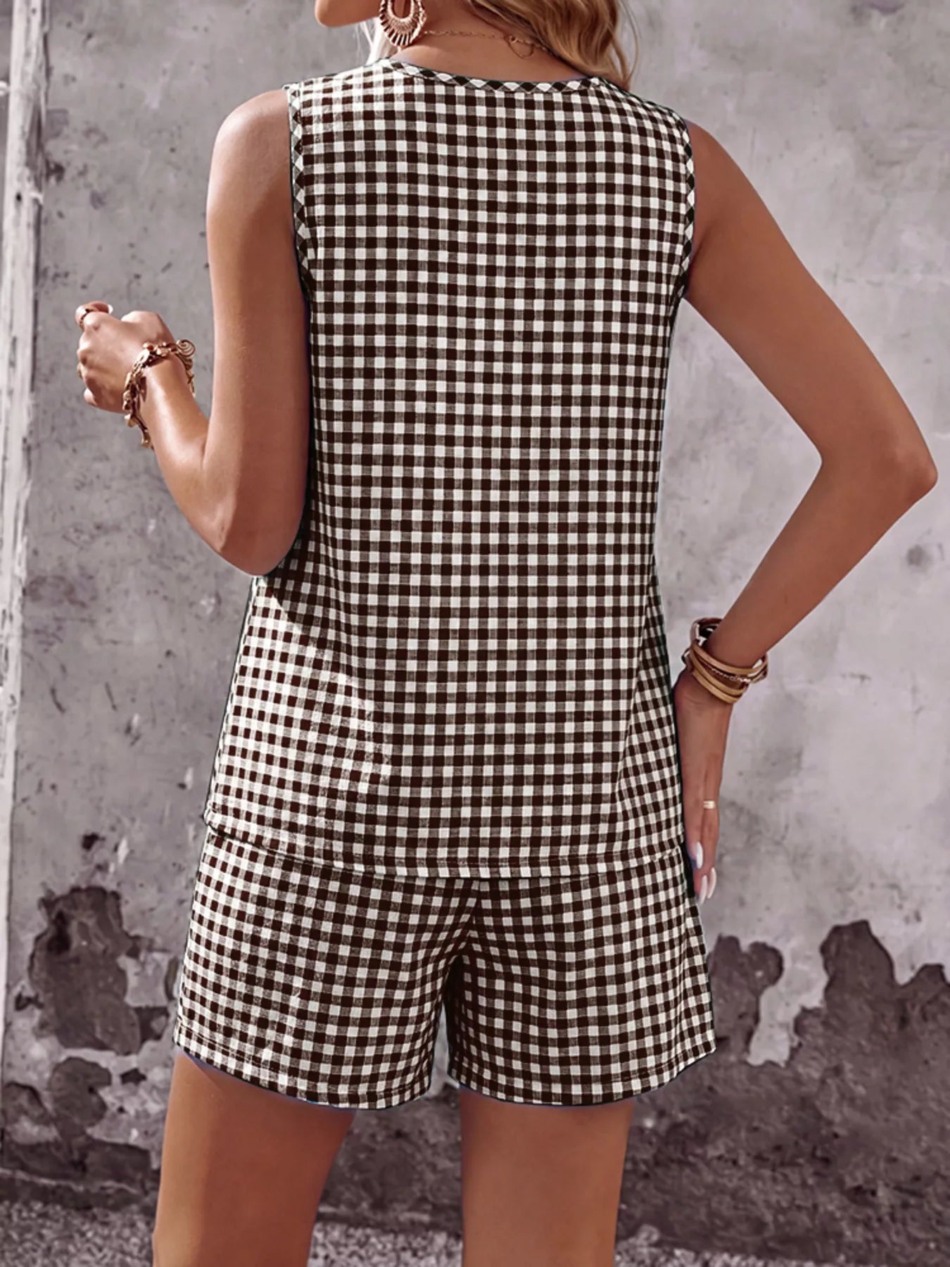 Gingham Sleeveless Top & Shorts Set New Era Fashion LLc