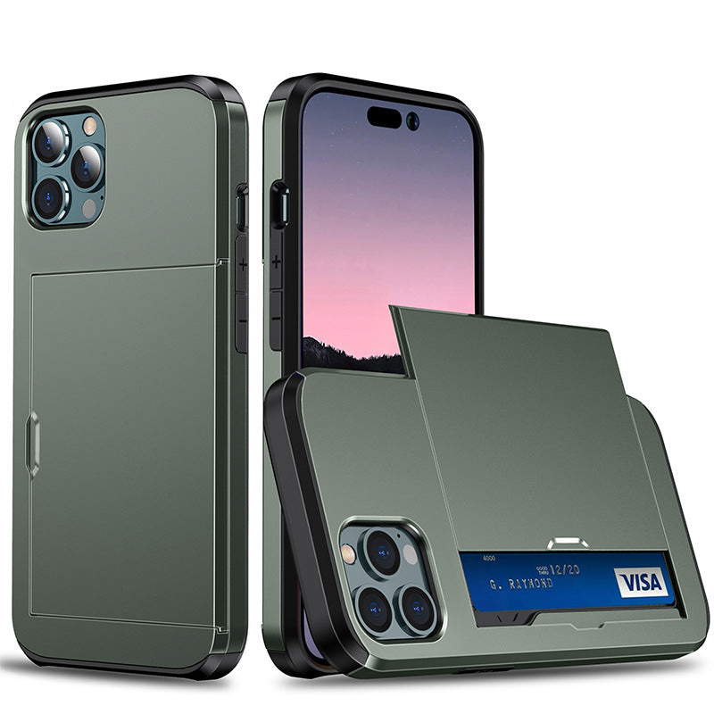 Applicable iphone 14 phone case Apple 13 slider insert card 2 in 1 anti-drop 12Pro wallet case XR