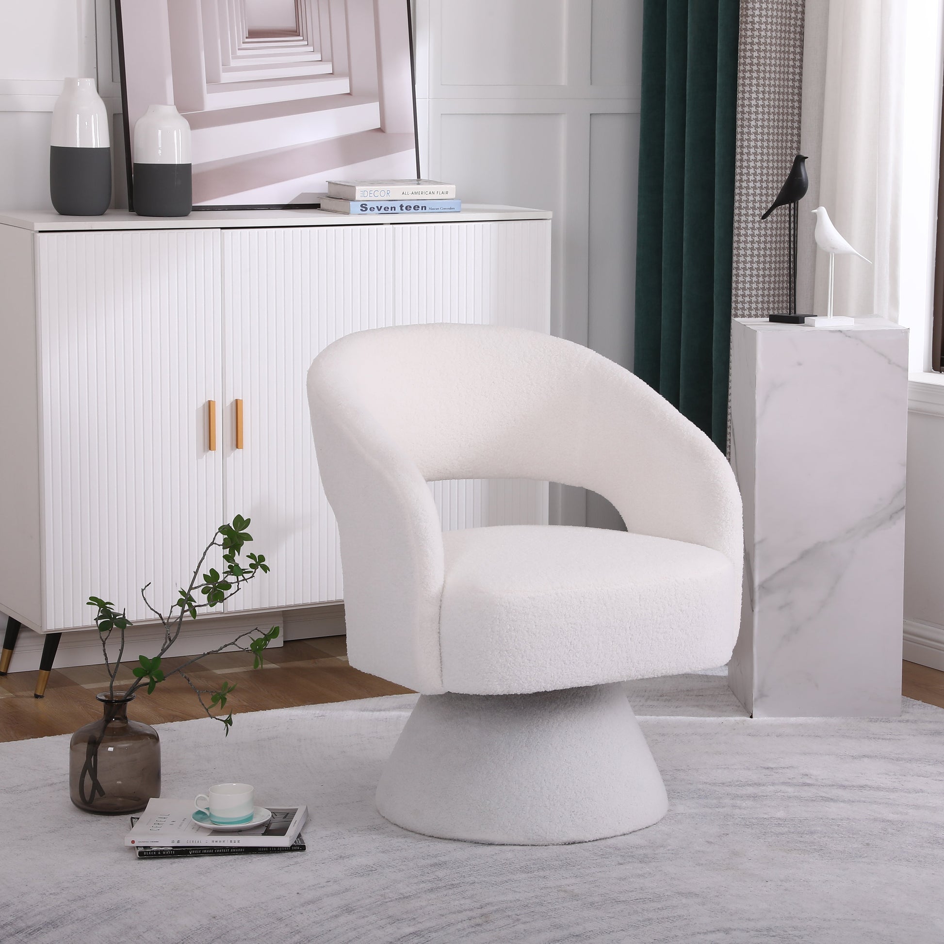 Swivel Accent Chair Armchair  Round Barrel Chair in Fabric for Living Room Bedroom White V.I.P Digital Presence