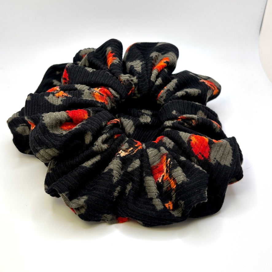 Black Spotted Floral Ribbed Scrunchie Enchanted Scrunch
