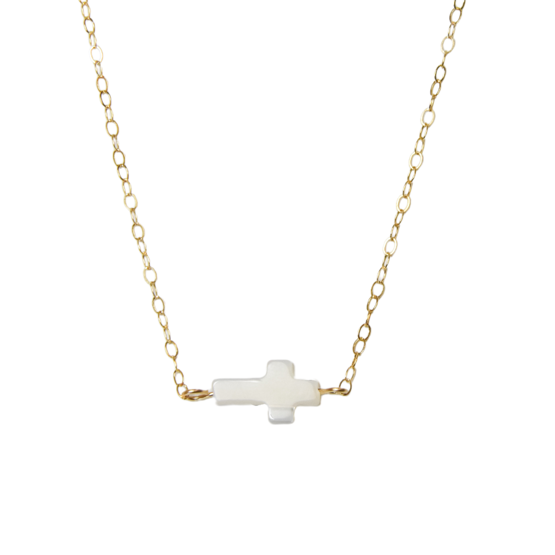 Mother of Pearl Cross Necklace Emily Anne Designs LLC