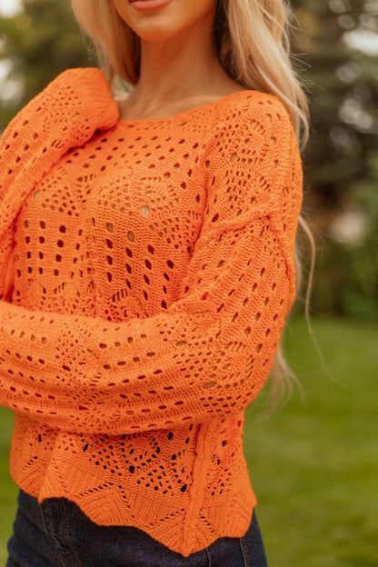 Solid Open Crochet Scallop Edge Sweater Shop Style & More | Fresh Looks, Everyday Deals & Free Shipping