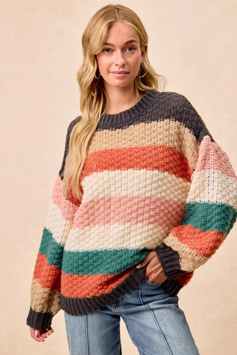 BiBi Stripes Color Block Chunky Sweater FitiqueFit